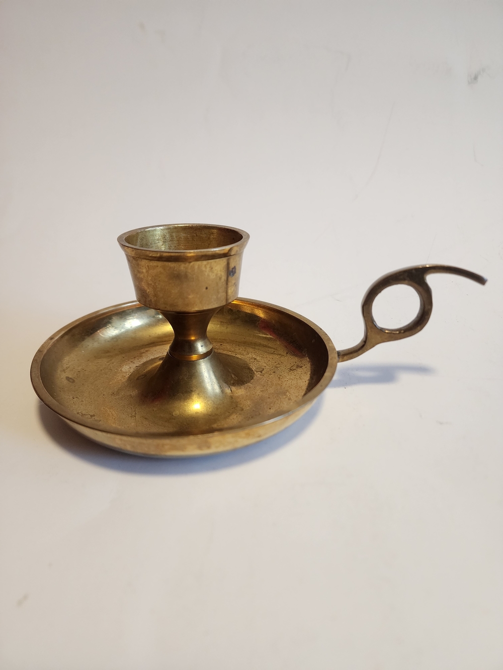Vintage Brass Chamberstick Candle Holder - Golden Tone